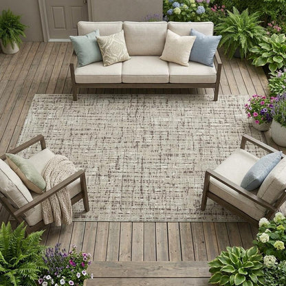 8' X 10' Beige And Brown Abstract Washable Indoor Outdoor Area Rug HomeRoots