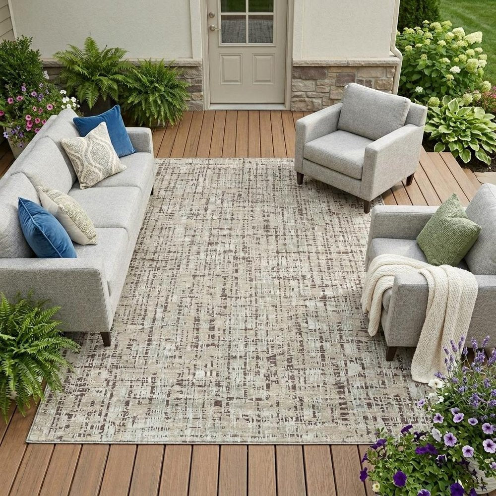 9' X 12' Beige And Brown Abstract Washable Indoor Outdoor Area Rug HomeRoots