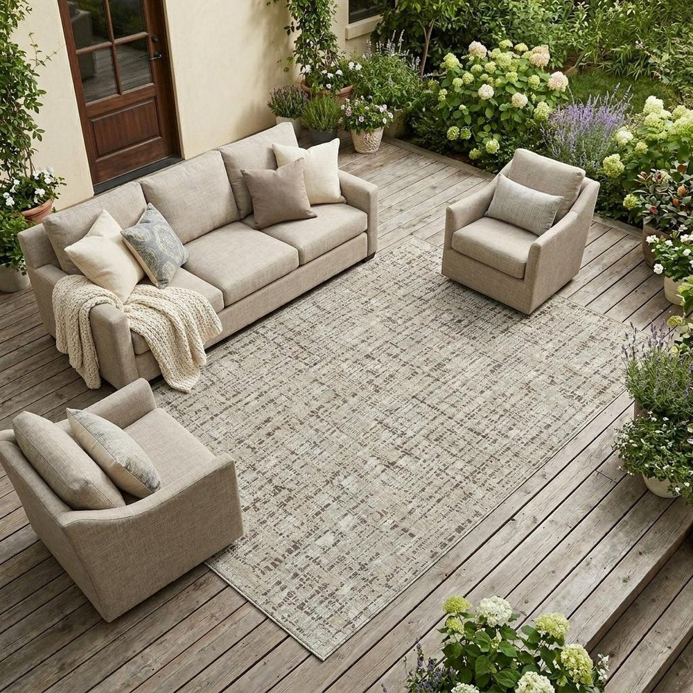 10' X 14' Beige And Brown Abstract Washable Indoor Outdoor Area Rug HomeRoots