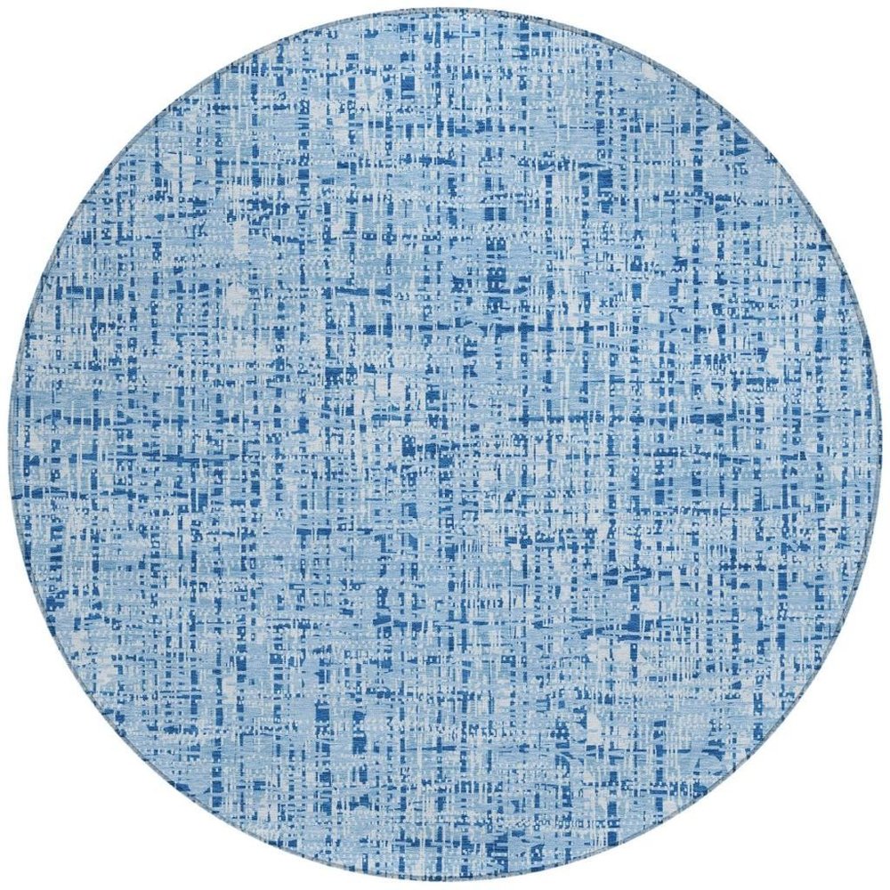 8' Blue And Denim Blue Round Abstract Washable Indoor Outdoor Area Rug HomeRoots