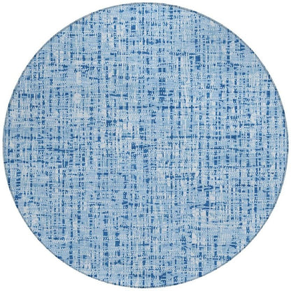 8' Blue And Denim Blue Round Abstract Washable Indoor Outdoor Area Rug HomeRoots