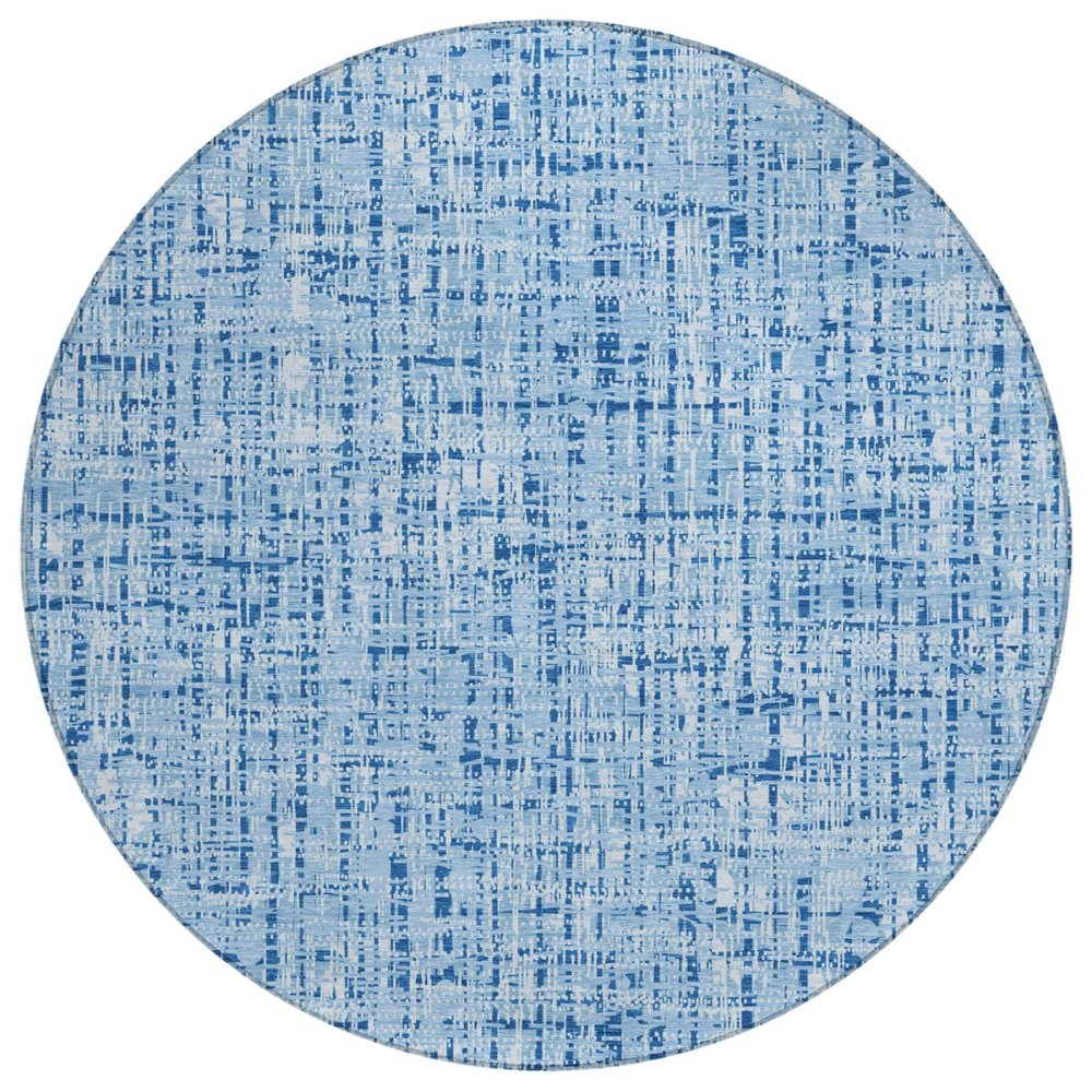 8' Blue And Denim Blue Round Abstract Washable Indoor Outdoor Area Rug HomeRoots