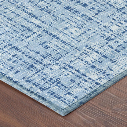 8' Blue And Denim Blue Round Abstract Washable Indoor Outdoor Area Rug HomeRoots