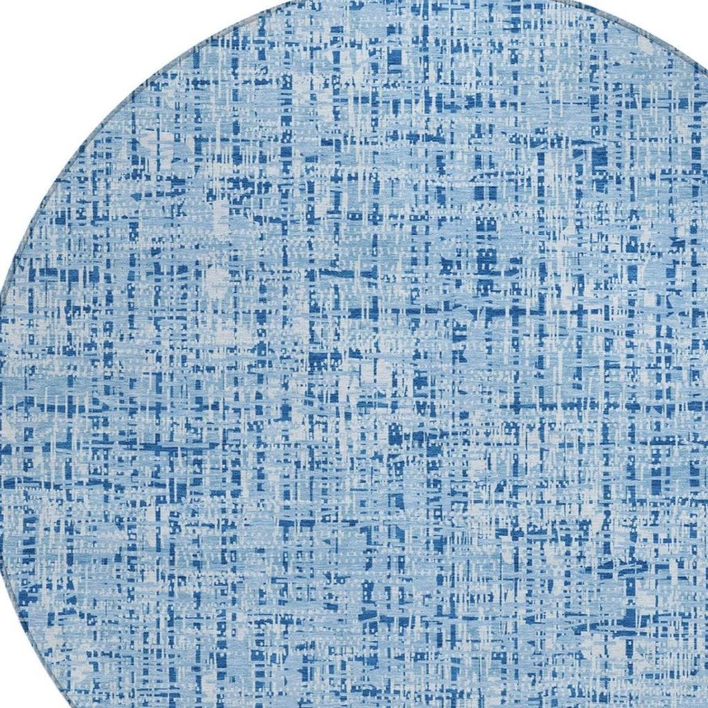 8' Blue And Denim Blue Round Abstract Washable Indoor Outdoor Area Rug HomeRoots