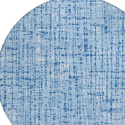 8' Blue And Denim Blue Round Abstract Washable Indoor Outdoor Area Rug HomeRoots