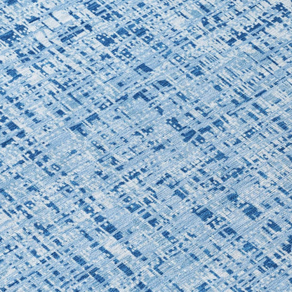 8' Blue And Denim Blue Round Abstract Washable Indoor Outdoor Area Rug HomeRoots
