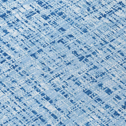 8' Blue And Denim Blue Round Abstract Washable Indoor Outdoor Area Rug HomeRoots