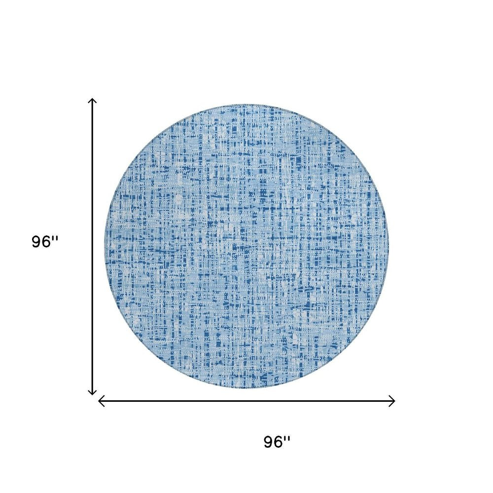8' Blue And Denim Blue Round Abstract Washable Indoor Outdoor Area Rug HomeRoots