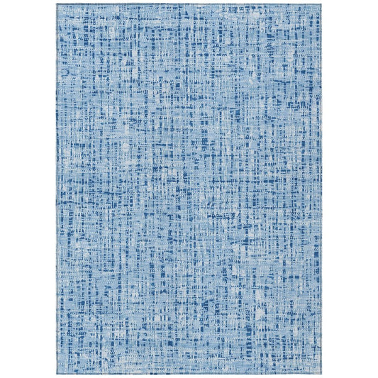 10' X 14' Blue And Denim Blue Abstract Washable Indoor Outdoor Area Rug