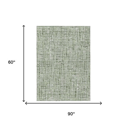 5' X 8' Green And Brown Abstract Washable Indoor Outdoor Area Rug