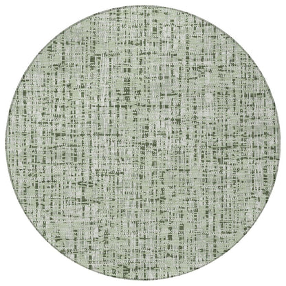 8' Green And Brown Round Abstract Washable Indoor Outdoor Area Rug
