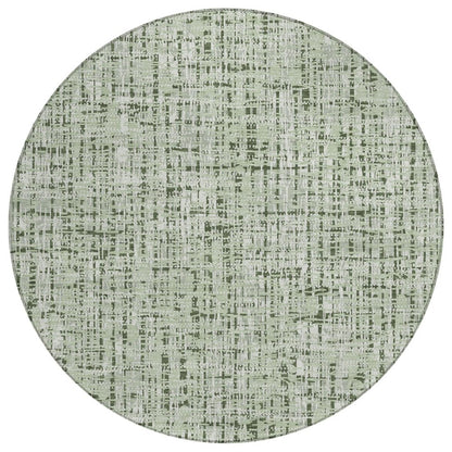 8' Green And Brown Round Abstract Washable Indoor Outdoor Area Rug
