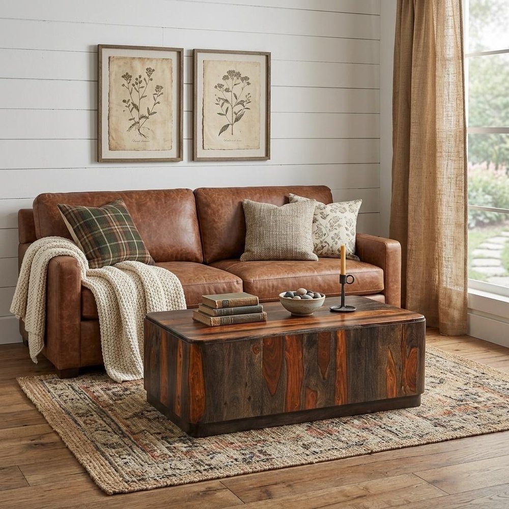 51" Dark Brown Solid Wood Solid Coffee Table — view 7