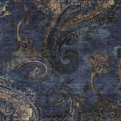10' X 14' Navy Blue And Blue Paisley Washable Indoor Outdoor Area Rug HomeRoots
