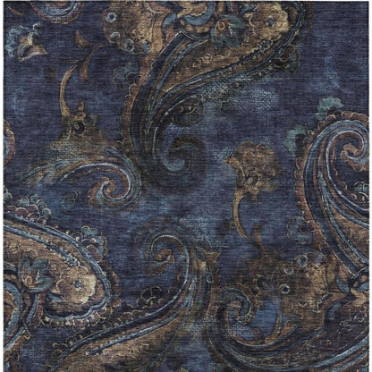 10' X 14' Navy Blue And Blue Paisley Washable Indoor Outdoor Area Rug HomeRoots
