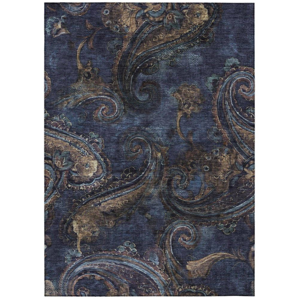 10' X 14' Navy Blue And Blue Paisley Washable Indoor Outdoor Area Rug HomeRoots