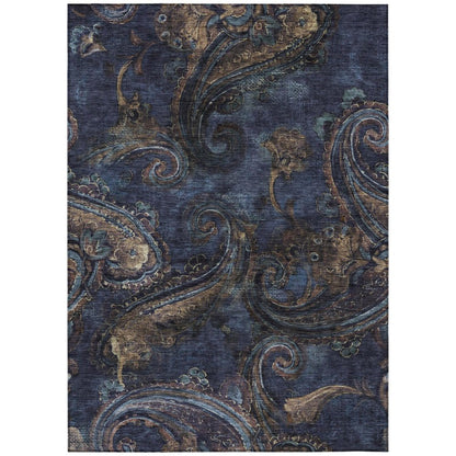 10' X 14' Navy Blue And Blue Paisley Washable Indoor Outdoor Area Rug HomeRoots