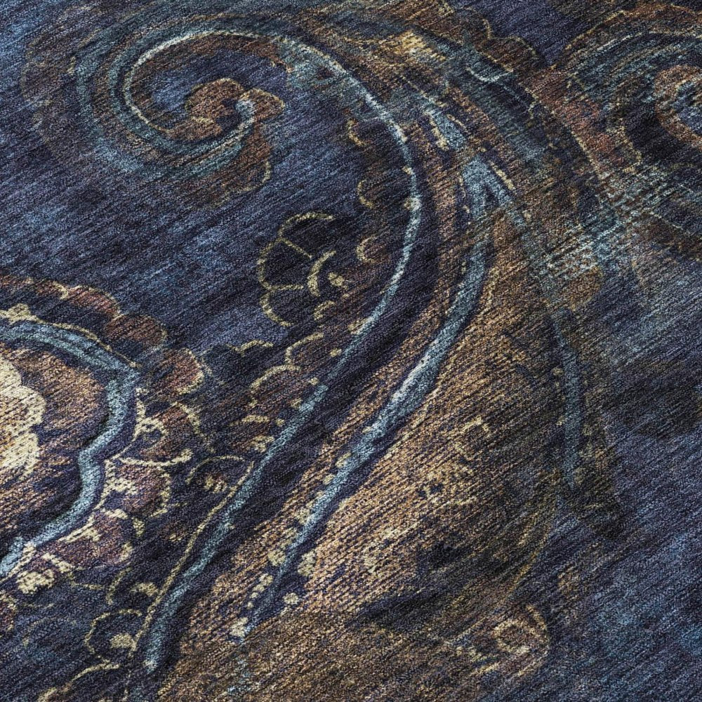 10' X 14' Navy Blue And Blue Paisley Washable Indoor Outdoor Area Rug HomeRoots