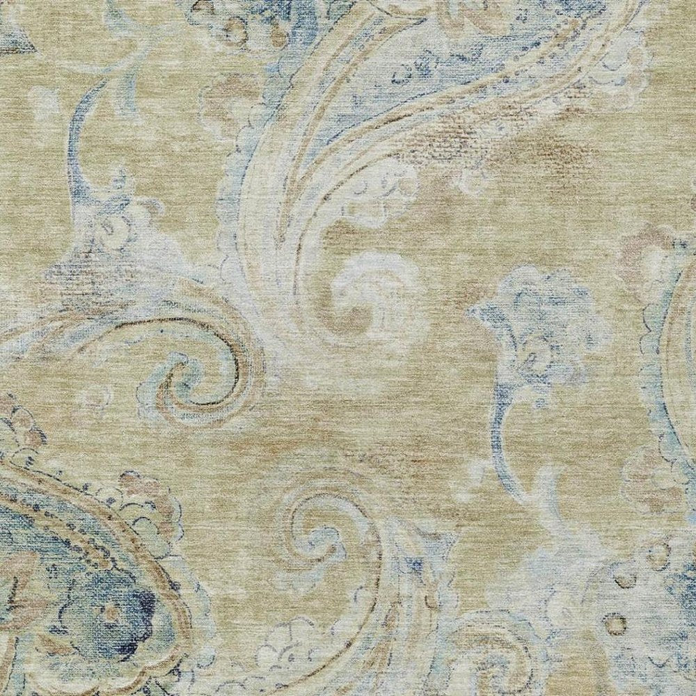 3' X 5' Wheat And Gold Paisley Washable Indoor Outdoor Area Rug HomeRoots