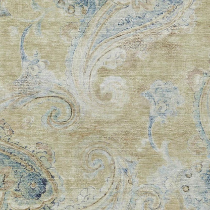 3' X 5' Wheat And Gold Paisley Washable Indoor Outdoor Area Rug HomeRoots