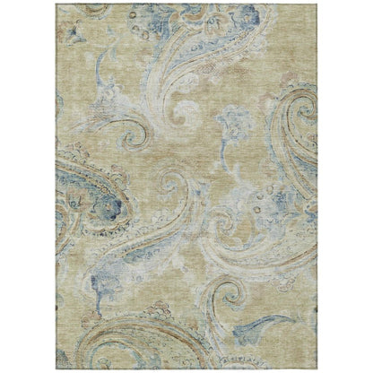 3' X 5' Wheat And Gold Paisley Washable Indoor Outdoor Area Rug HomeRoots