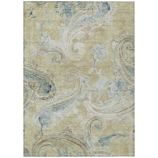 3' X 5' Wheat And Gold Paisley Washable Indoor Outdoor Area Rug