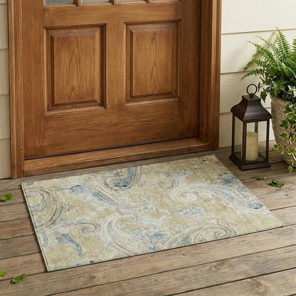 3' X 5' Wheat And Gold Paisley Washable Indoor Outdoor Area Rug HomeRoots