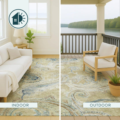 8' Wheat And Gold Round Paisley Washable Indoor Outdoor Area Rug HomeRoots