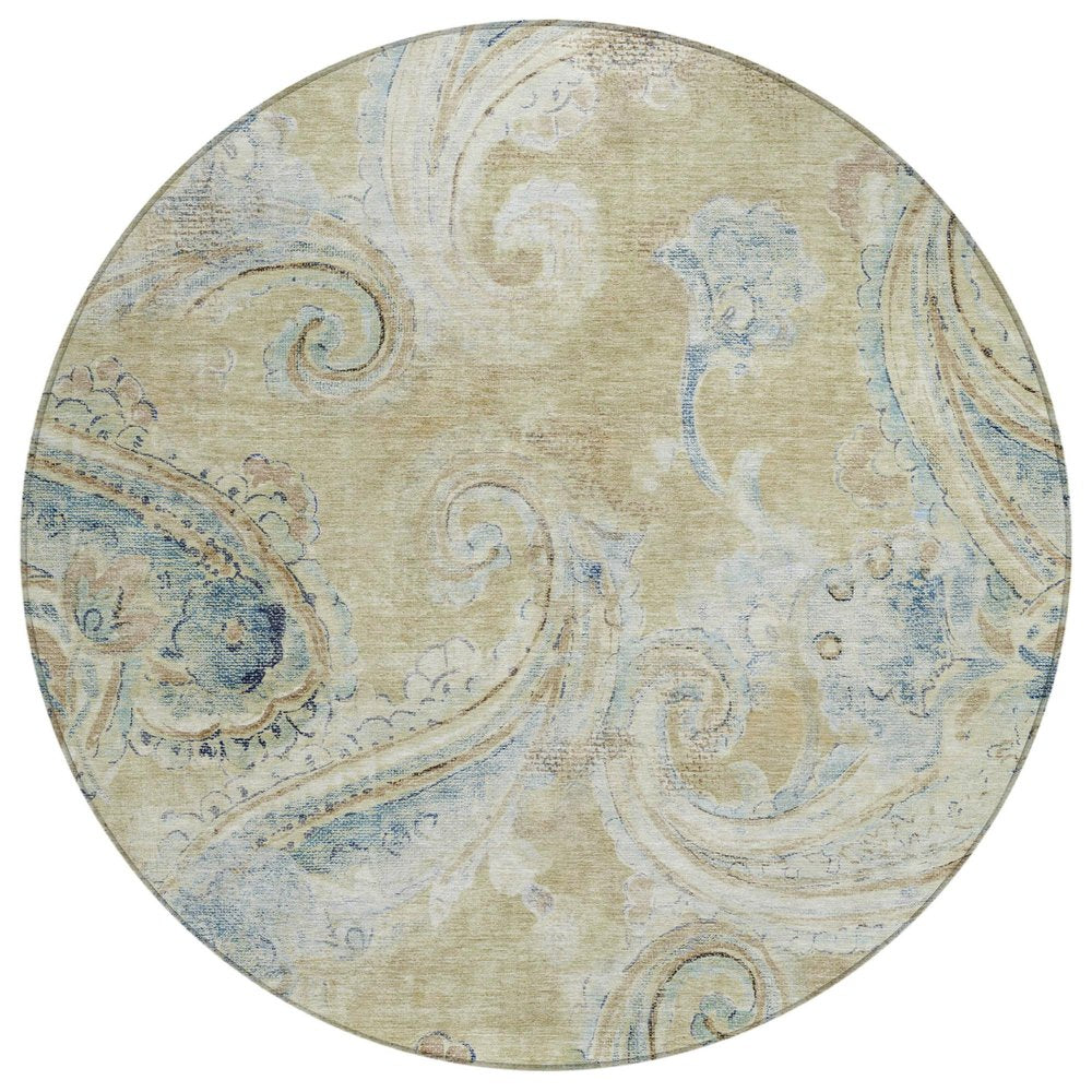 8' Wheat And Gold Round Paisley Washable Indoor Outdoor Area Rug HomeRoots