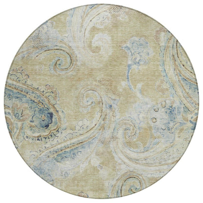 8' Wheat And Gold Round Paisley Washable Indoor Outdoor Area Rug HomeRoots
