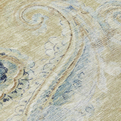 8' Wheat And Gold Round Paisley Washable Indoor Outdoor Area Rug HomeRoots
