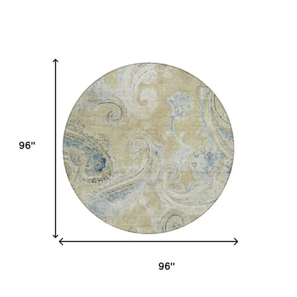 8' Wheat And Gold Round Paisley Washable Indoor Outdoor Area Rug HomeRoots