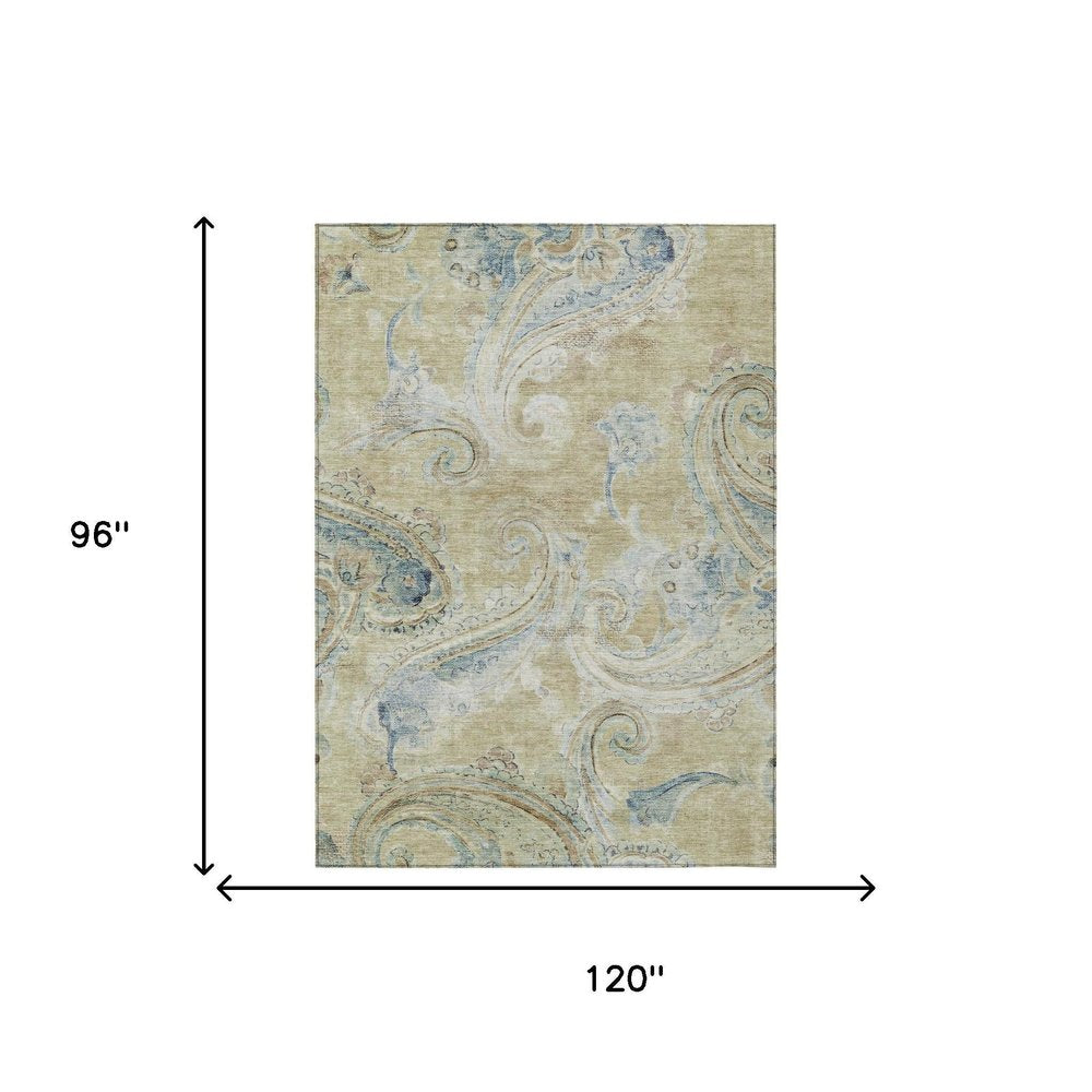 8' X 10' Wheat And Gold Paisley Washable Indoor Outdoor Area Rug — view 4