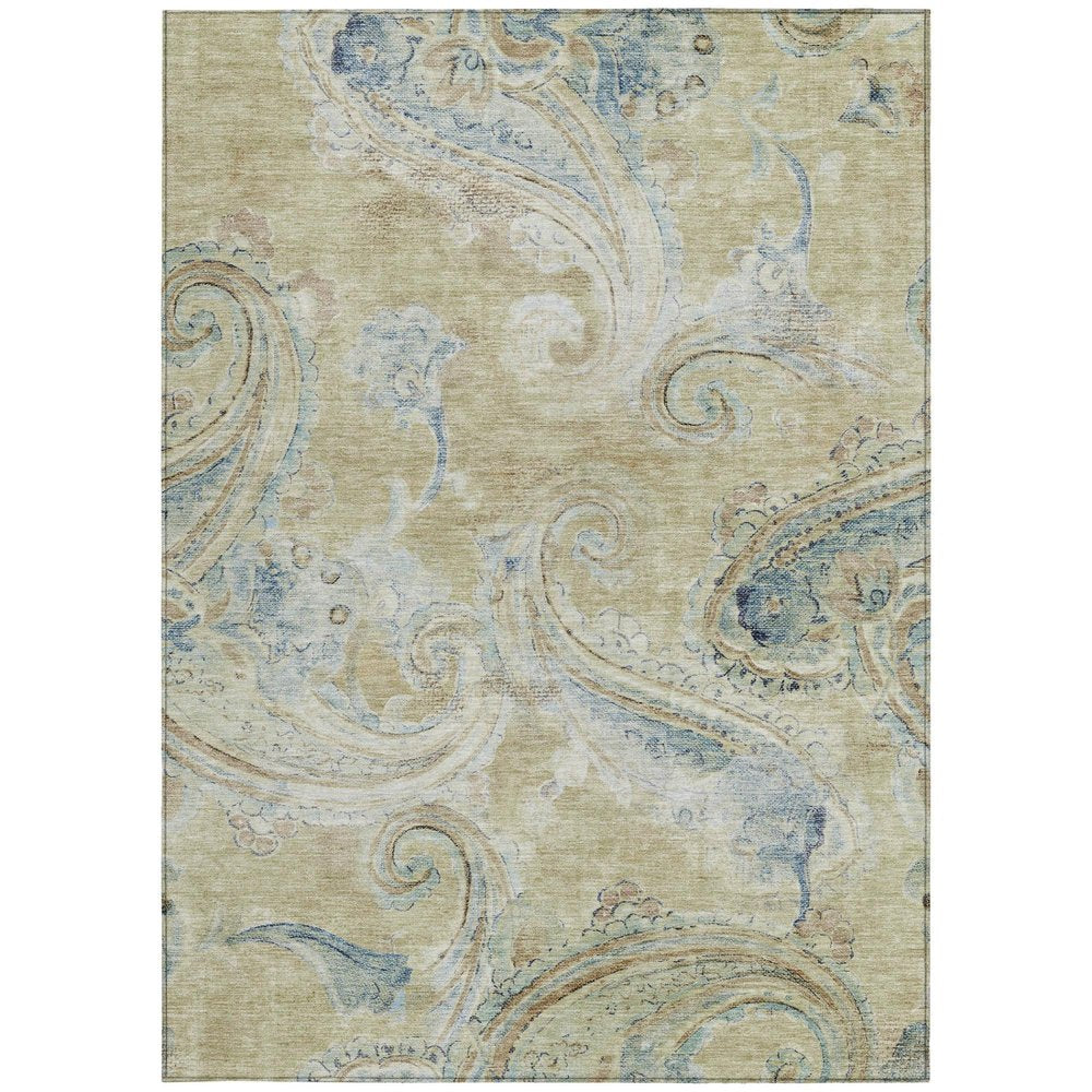 8' X 10' Wheat And Gold Paisley Washable Indoor Outdoor Area Rug HomeRoots