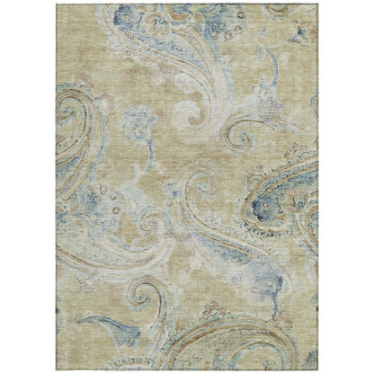 8' X 10' Wheat And Gold Paisley Washable Indoor Outdoor Area Rug HomeRoots
