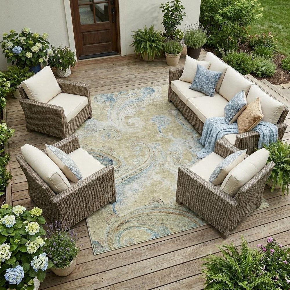 8' X 10' Wheat And Gold Paisley Washable Indoor Outdoor Area Rug HomeRoots
