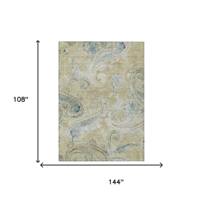 9' X 12' Wheat And Gold Paisley Washable Indoor Outdoor Area Rug HomeRoots