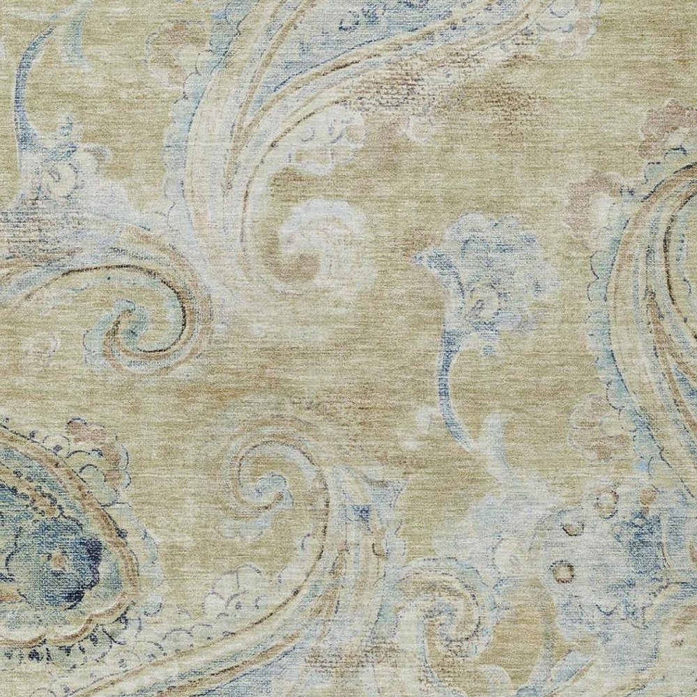 9' X 12' Wheat And Gold Paisley Washable Indoor Outdoor Area Rug — view 6