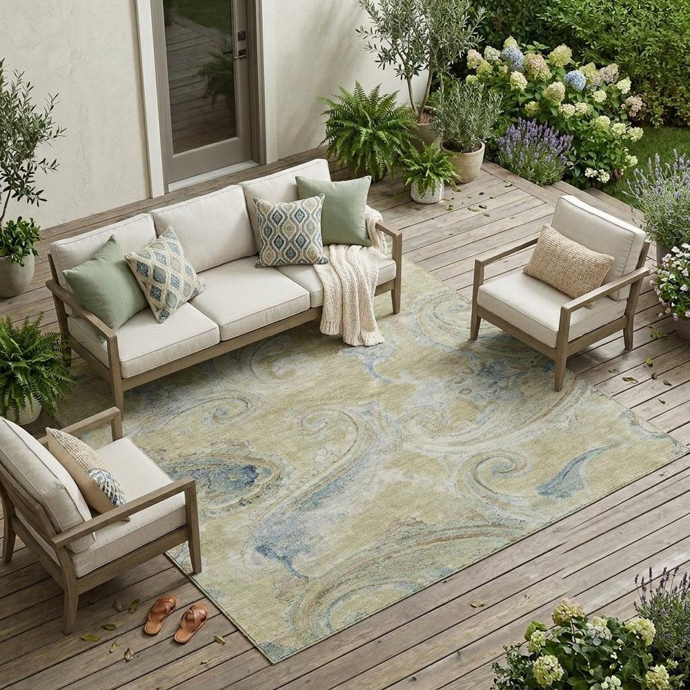 9' X 12' Wheat And Gold Paisley Washable Indoor Outdoor Area Rug HomeRoots
