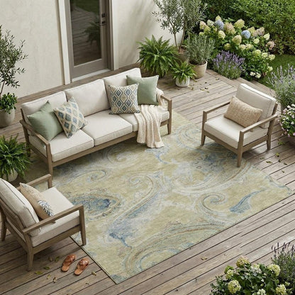 9' X 12' Wheat And Gold Paisley Washable Indoor Outdoor Area Rug HomeRoots