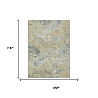 10' X 14' Wheat And Gold Paisley Washable Indoor Outdoor Area Rug HomeRoots