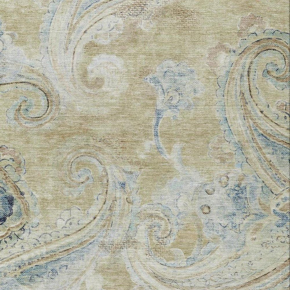 10' X 14' Wheat And Gold Paisley Washable Indoor Outdoor Area Rug — view 6