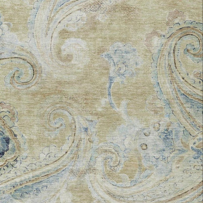 10' X 14' Wheat And Gold Paisley Washable Indoor Outdoor Area Rug HomeRoots