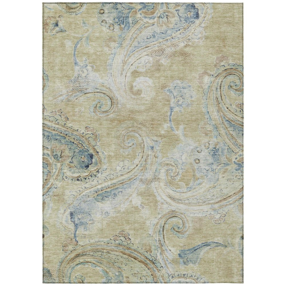 10' X 14' Wheat And Gold Paisley Washable Indoor Outdoor Area Rug — view 1