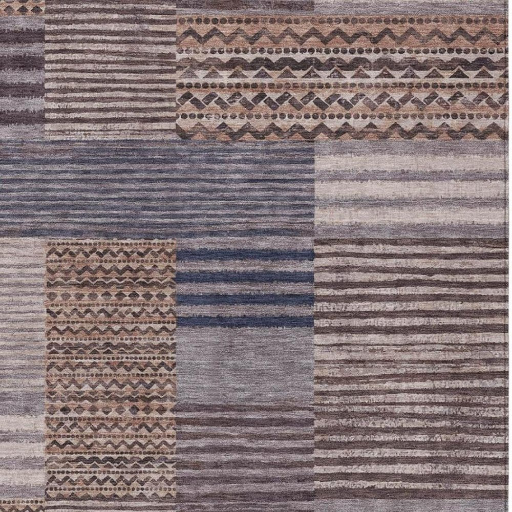 3' X 5' Brown And Gray Striped Washable Indoor Outdoor Area Rug — view 6