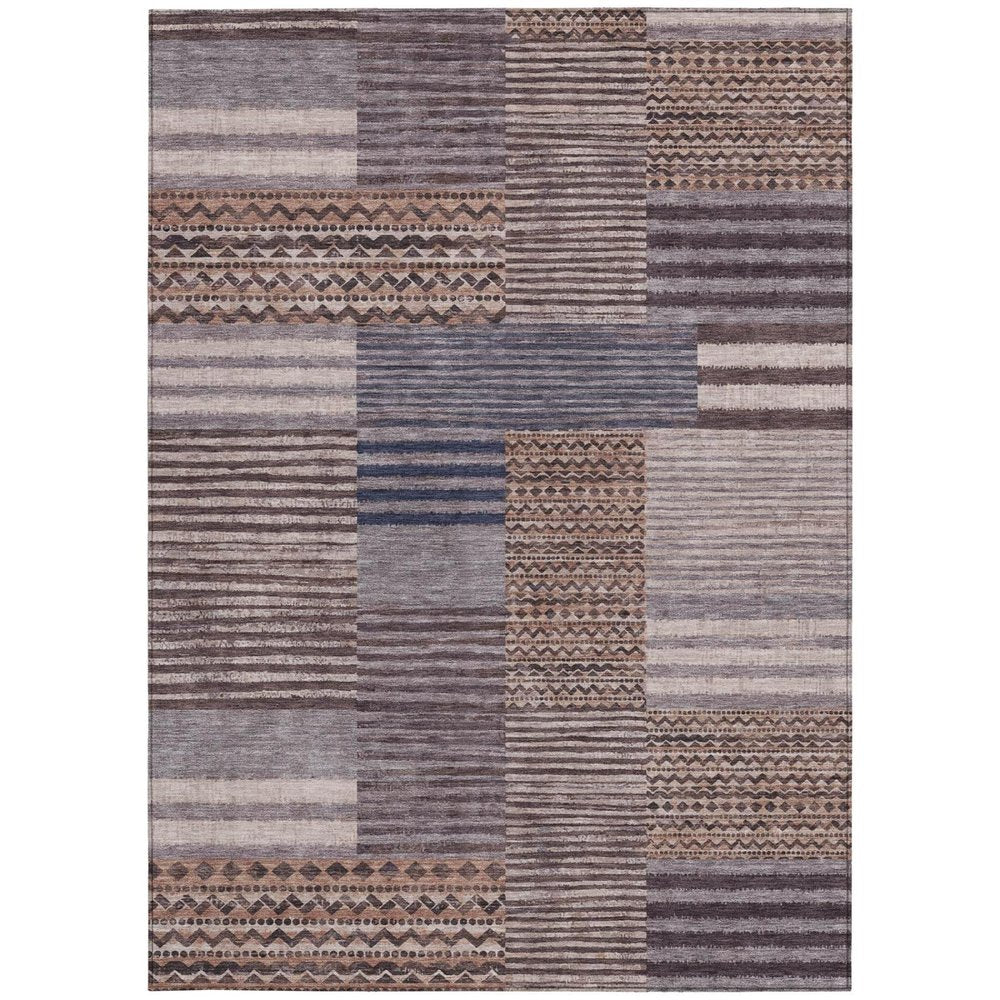3' X 5' Brown And Gray Striped Washable Indoor Outdoor Area Rug HomeRoots