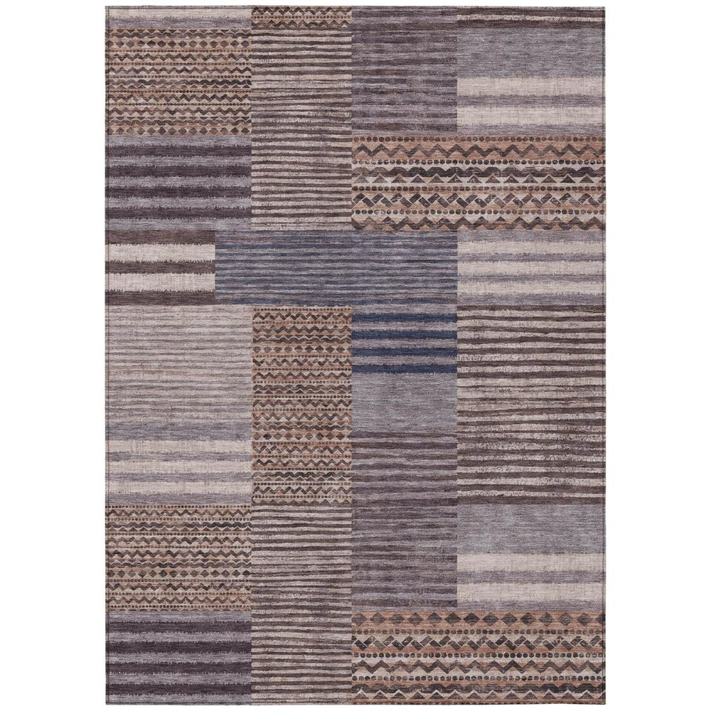 3' X 5' Brown And Gray Striped Washable Indoor Outdoor Area Rug — view 1