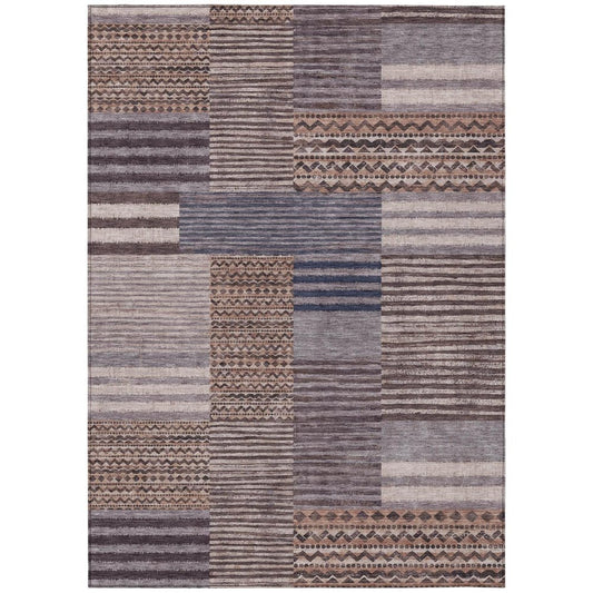 3' X 5' Brown And Gray Striped Washable Indoor Outdoor Area Rug