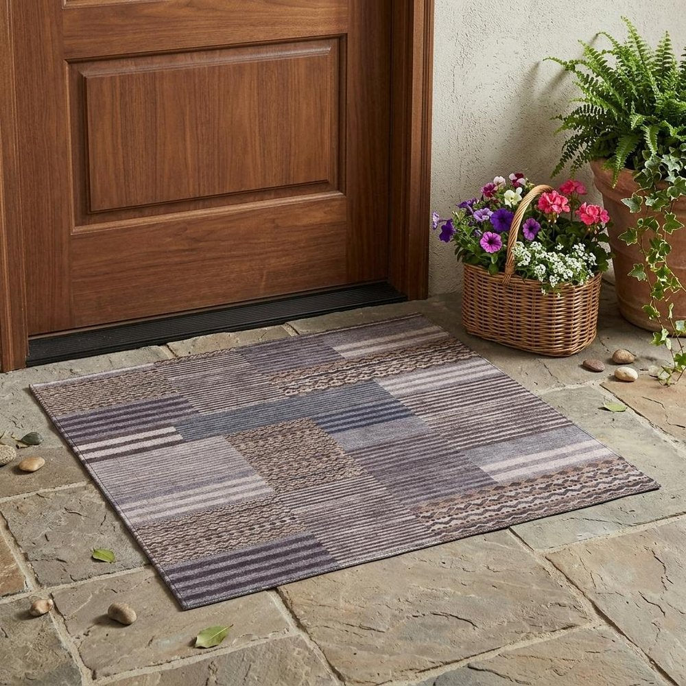 3' X 5' Brown And Gray Striped Washable Indoor Outdoor Area Rug HomeRoots