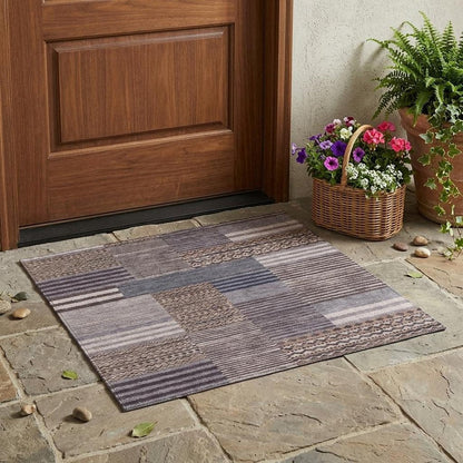 3' X 5' Brown And Gray Striped Washable Indoor Outdoor Area Rug HomeRoots